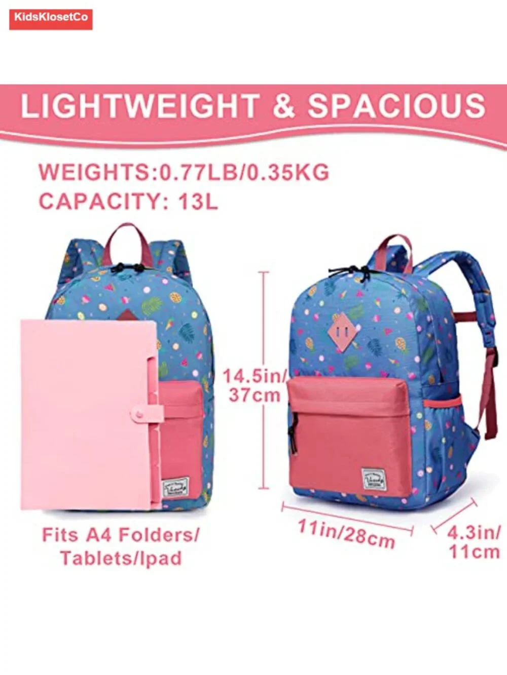 Kids Backpack Water Resistant Lightweight Small Schoolbag with Chest Strap